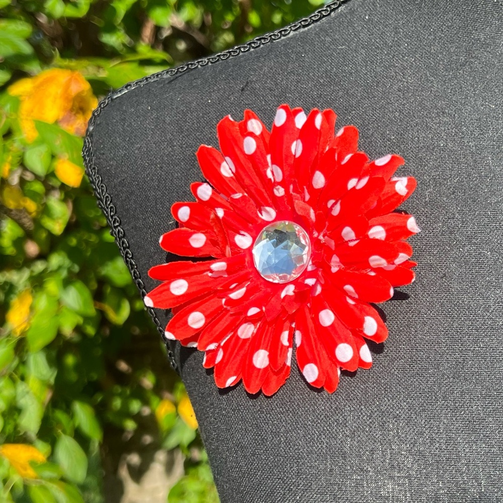 & Bright Red & White Polka Dot Fabric Brooch